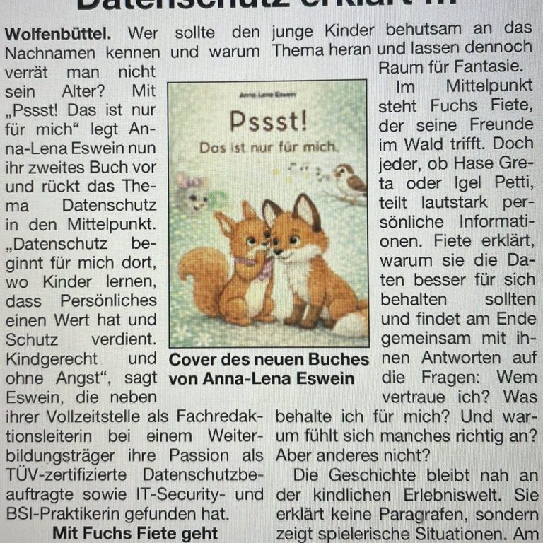Eine Fachzeitschrift zum Datenschutzrecht wird zusammen mit digitalen Geräten dargestellt.