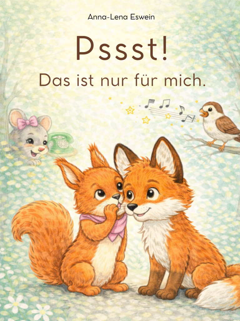 Ein Fuchs und ein Eichhörnchen stehen freundlich zusammen, umgeben von Blumen und einem Vogel.